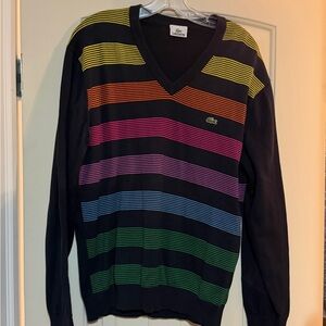 Lacoste Men's V-Neck Sweater with Colorful Stripes